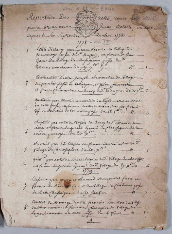 Répertoire chronologique : 9 septembre 1778-6 fructidor an IX