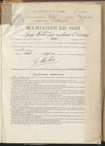 Naissances, mariages, décès (1923-1932).