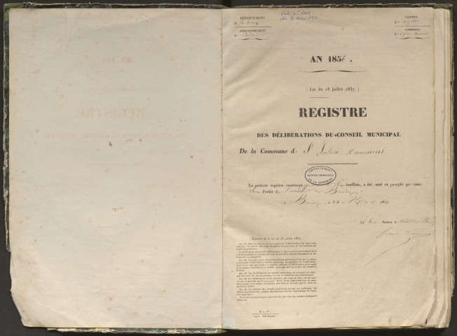 Délibérations du conseil municipal. 20 mai 1856-8 septembre 1867
