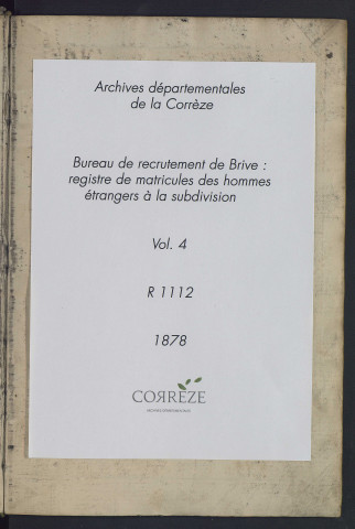 Classe 1878 : matricule des hommes étrangers à la subdivision.