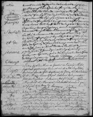 Baptêmes, mariages, sépultures (1783-1792)