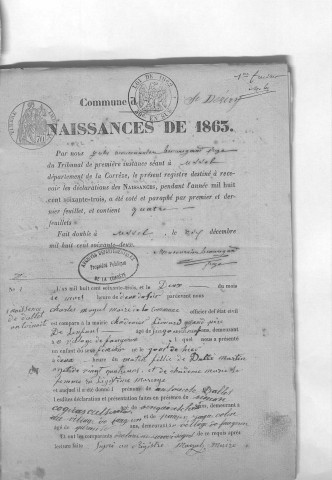 Naissances, mariages, décès (1863-1872)