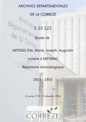 Répertoire chronologique : 3 janvier 1919-31 décembre 1933