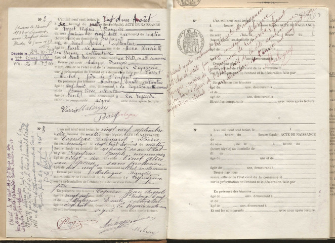 Naissances, mariages, décès (1913-1922).