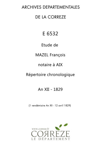 Répertoire chronologique : 1 vendémiaire an XII-12 avril 1829