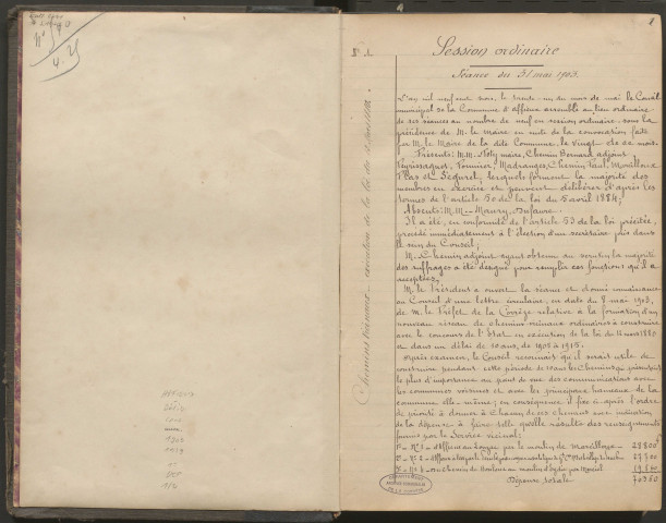 Délibérations du conseil municipal. 31 mai 1903-27 octobre 1929