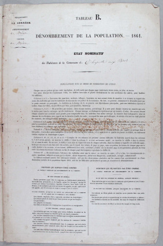 Population : listes nominatives (1861-1962), mouvements de population (1890-1896), feuille récapitulative de la population de la commune (1954).