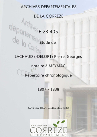 Répertoire chronologique : 27 février 1807-24 décembre 1838