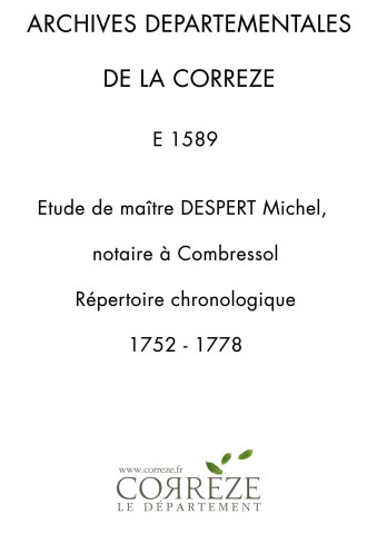 Répertoire chronologique : 1752-1778