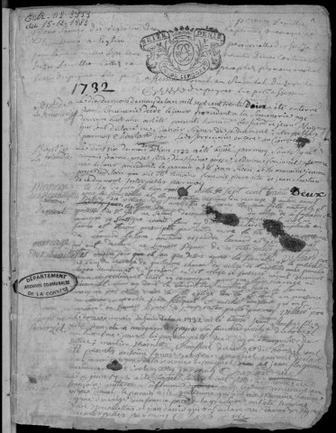 Baptêmes, mariages, sépultures (1732-1742)