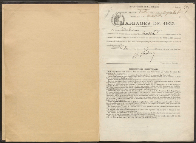 Mariages (1922-1932).