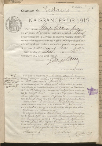 Naissances, mariages, décès (1913-1922).