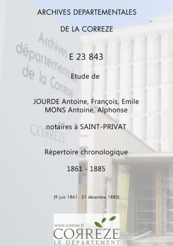 Répertoire chronologique : 9 juin 1861-31 décembre 1885