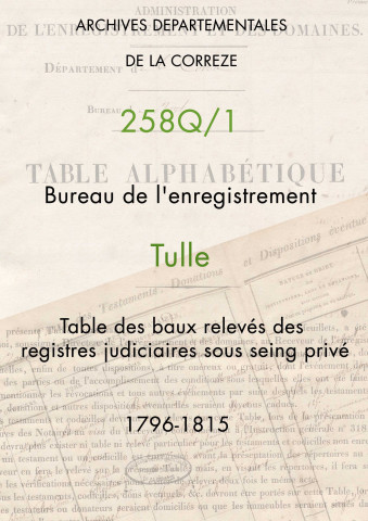 Table des baux à ferme relevés des registres judiciaires