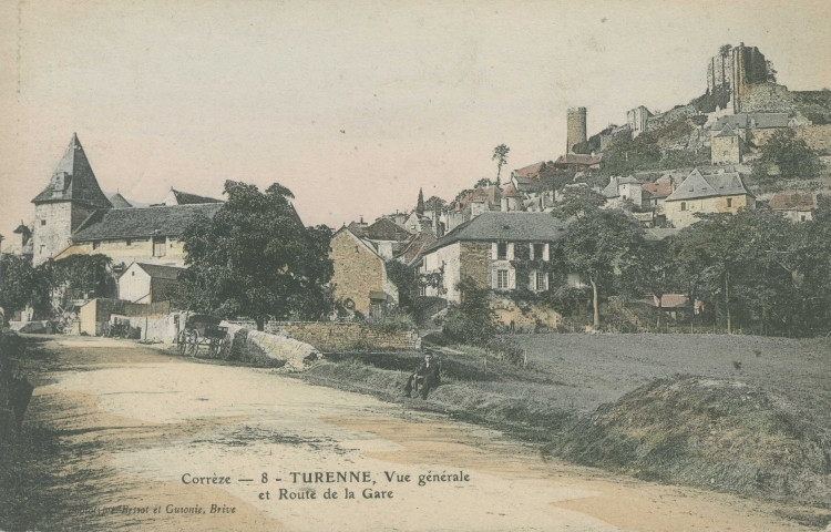 Turenne : "Corrèze - 8 - Turenne, vue générale et route de la gare".