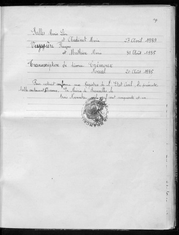 Tables décennales des mariages (1933-1942)