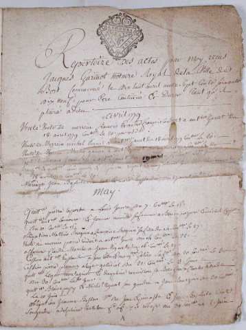 Répertoire chronologique : 18 avril 1779-24 mai 1816