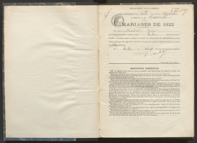 Mariages (1922-1932).