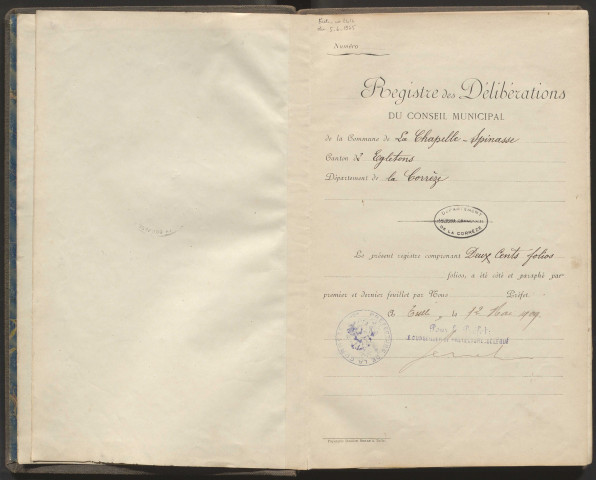 Délibérations du conseil municipal. 06 mai 1909-20 novembre 1921