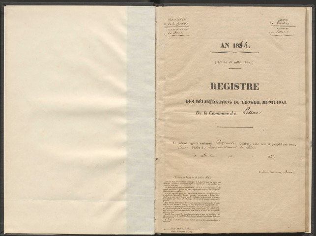 Délibérations du conseil municipal. 07 juillet 1844-18 juillet 1852