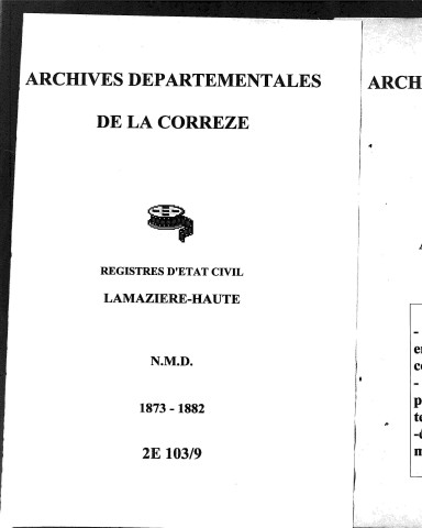 Naissances, mariages, décès (1873-1882)