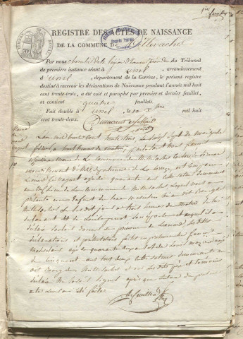 Naissances, mariages, décès (1833-1842)