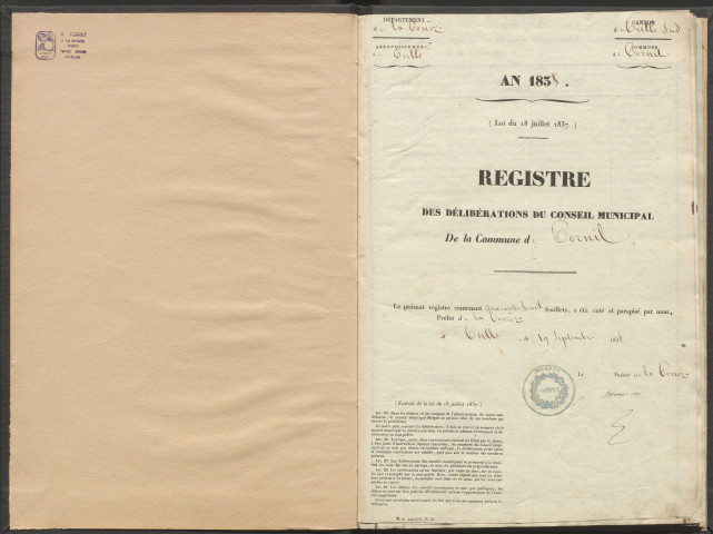 Délibérations du conseil municipal. 19 septembre 1838-17 mars 1850