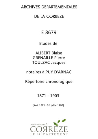 13 avril 1871-26 juillet 1903