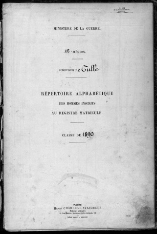 Classe 1890 : table alphabétique.