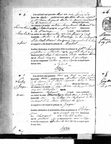 Naissances, mariages, décès (1843-1852)