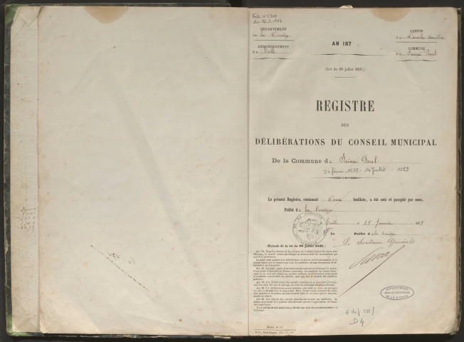 Délibérations du conseil municipal. 24 février 1878-14 juillet 1889