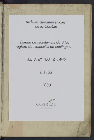 Classe 1883 : matricules 1001 à 1496.