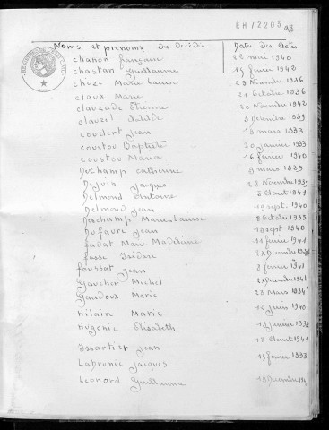 Tables décennales des décès (1933-1942)