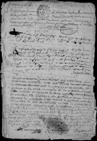 Baptêmes, mariages, sépultures (1702-1739)