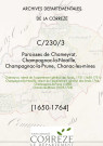 Paroisses de Chameyrat, Champagnac-la-Noaille, Champagnac-la-Prune, Chanac-les-Mines.