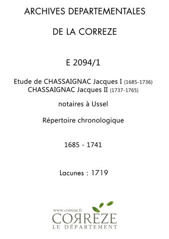 Répertoire chronologique : 1685-1741