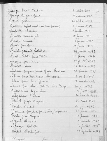 Tables décennales des mariages (Laurent à Tricoit). 1943-1952