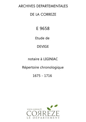 Répertoire chronologique : mars 1675-mars 1716