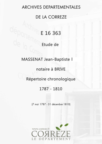 Répertoire chronologique : 7 mai 1787-31 décembre 1810