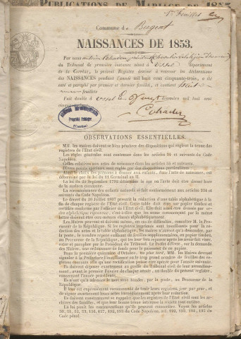 Naissances, mariages, décès (1853-1862)