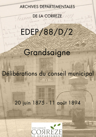 Délibérations du conseil municipal. 20 juin 1875-11 août 1894