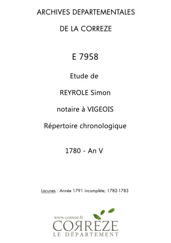 Répertoire chronologique : 1783-an V
