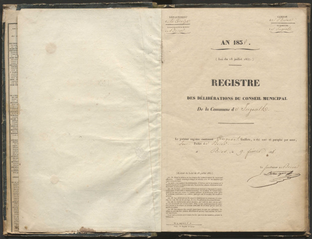 Délibérations du conseil municipal. 20 février 1838-20 mars 1853