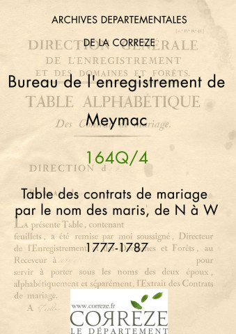 Table des contrats de mariage par le nom des maris, de N à W
