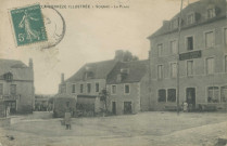 Sornac : "La Corrèze illustrée - Sornac - La place". Roulotte sur la place.