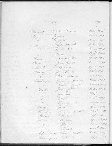 Tables décennales des naissances (1903-1912)