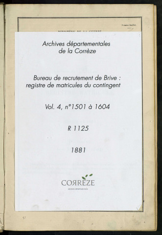 Classe 1881 : matricules1501 à 1604.