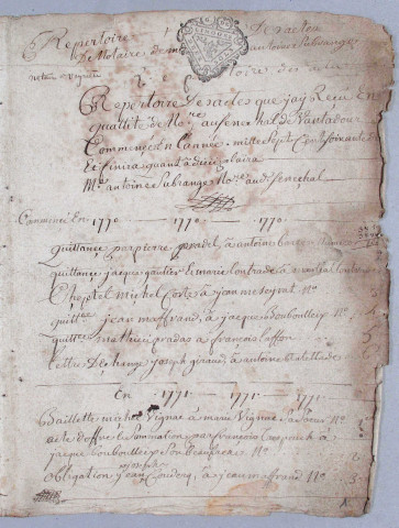 Répertoire chronologique : 1770-27 février 1812