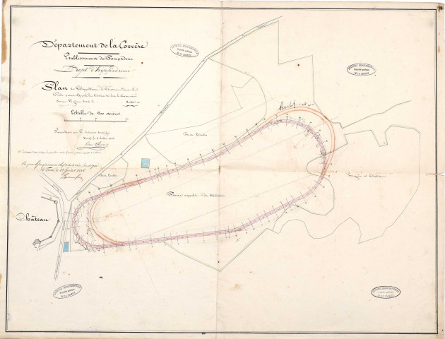 Projet et construction de l'hippodrome, travaux d'amélioration (1811-1851), construction d'une écurie (1824-1831), reconstruction du moulin de Saint-Cyr-la-Roche, servitudes, rentes d'amortissement (1813-1835), acquisition de la propriété Juge de Puy-Marmont (1835-1846).