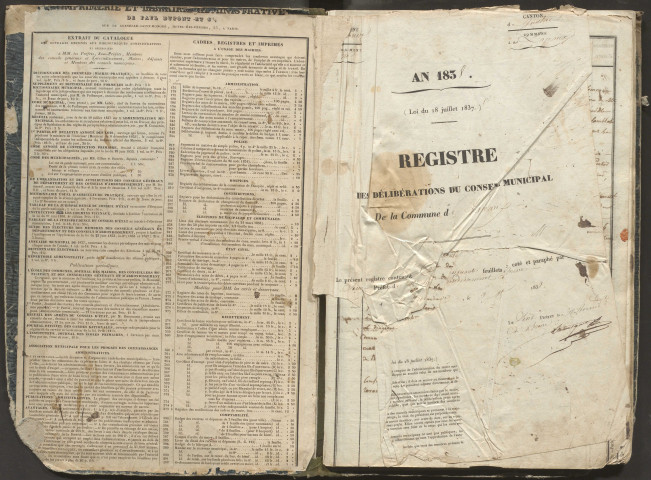 Délibérations du conseil municipal. 22 janvier 1838-1er novembre 1853